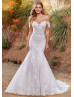 Beaded Cold Shoulder Straps Ivory Lace Tulle Princess Wedding Dress